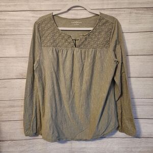 Croft & Barrow Large green embroidered long sleeve 100% cotton blouse